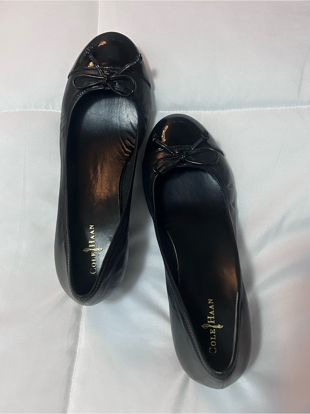 Cole Haan Black Leather Bow Ballet Flats